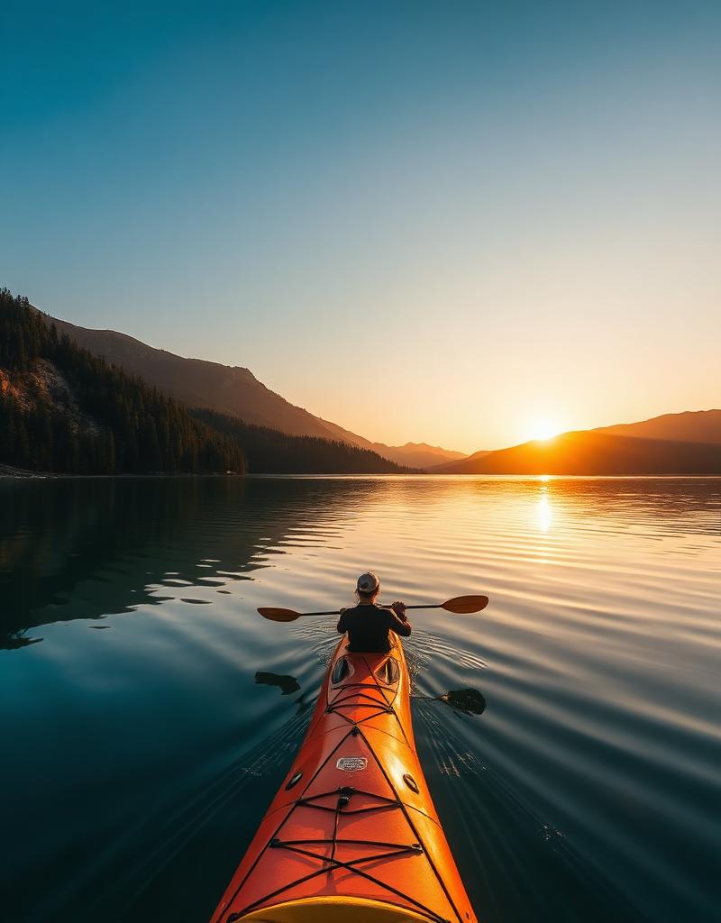 Sunset over Shasta Lake with golden light on the water