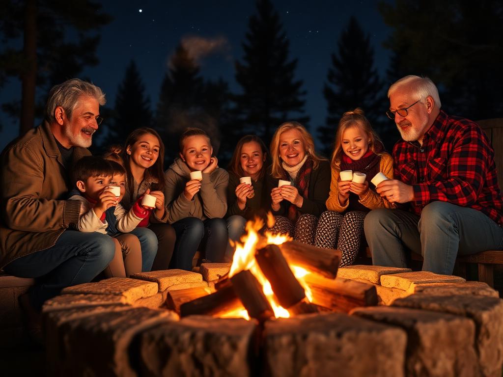 Family fire pit evening at the estate